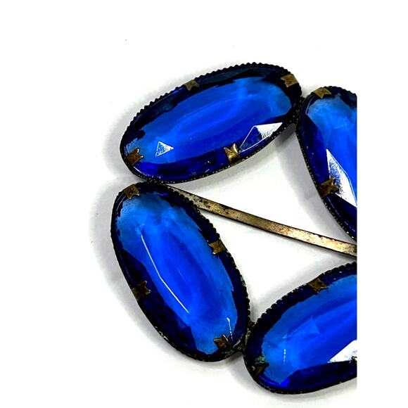 Antique Sapphire Blue Czech Glass‎ Sash Belt Buckle
